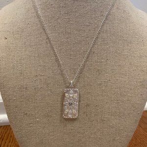Silver rectangular pendant necklace